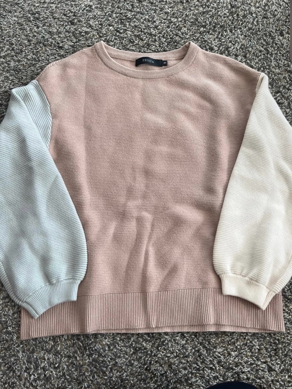 Zesica Blush Pink Colorblock Crewneck Sweater